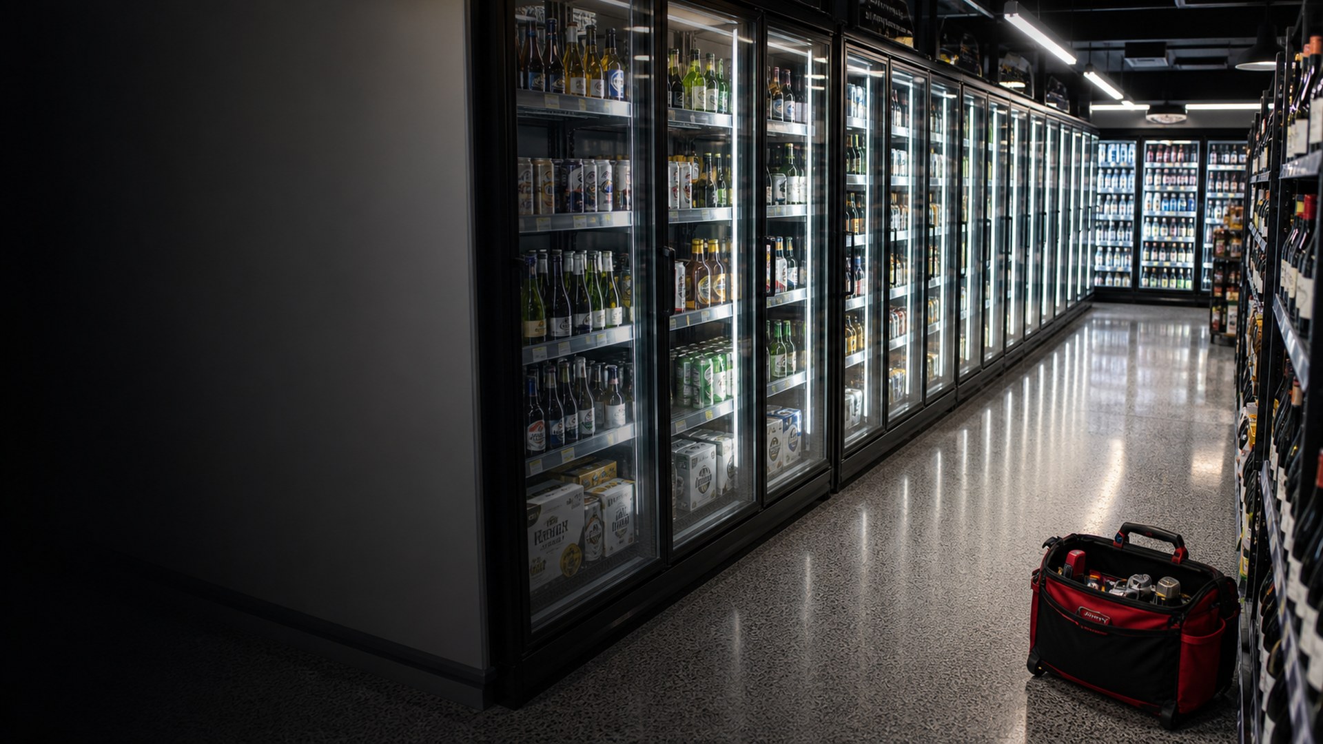 Commercial refrigeration aisle serviced by Below Temp