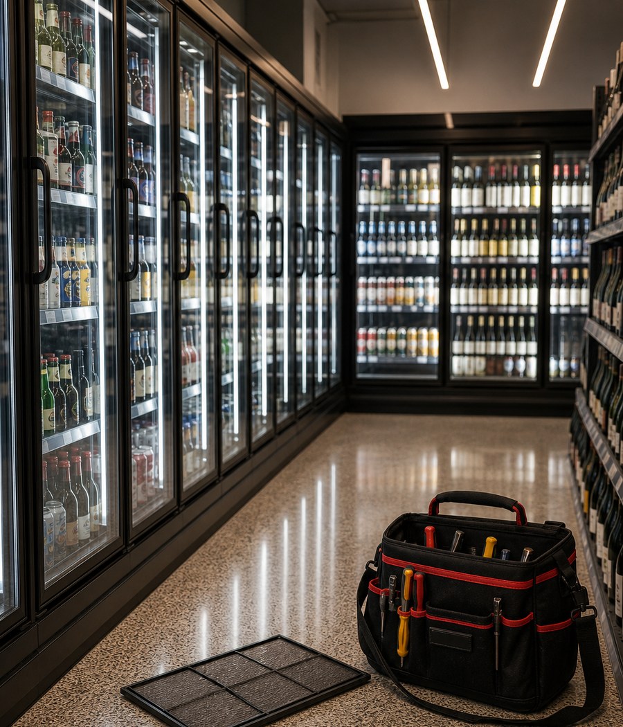 Commercial refrigeration aisle serviced by Below Temp